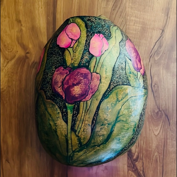 Hand Crafted Wall Pocket Pink Purple Tulips Original Gourd Art Air Plant Holder - Picture 4 of 17